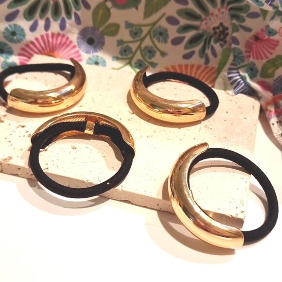 New ZARA 4pc Gold Ponytail Hair Rings - Picture 4 of 11